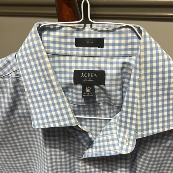 Men’s blue and white Gingham Check slim J crew, French collar 16 1/2 / 35. - Picture 2 of 7